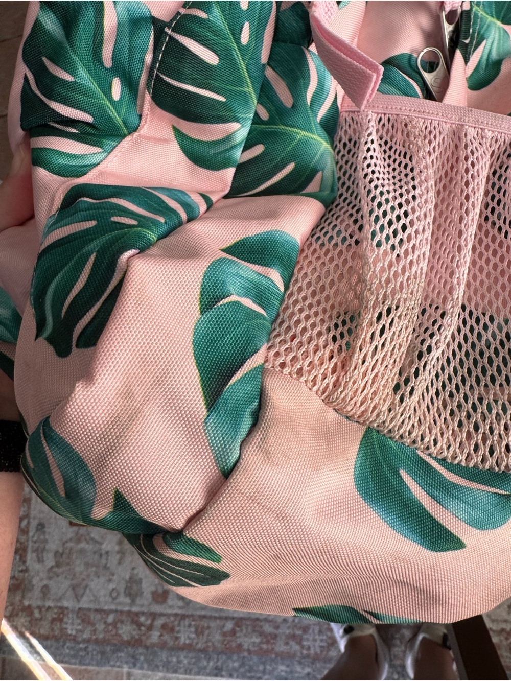 Jansport Pink Backpack with Green Tropical Leaf Print - Picture 10 of 13